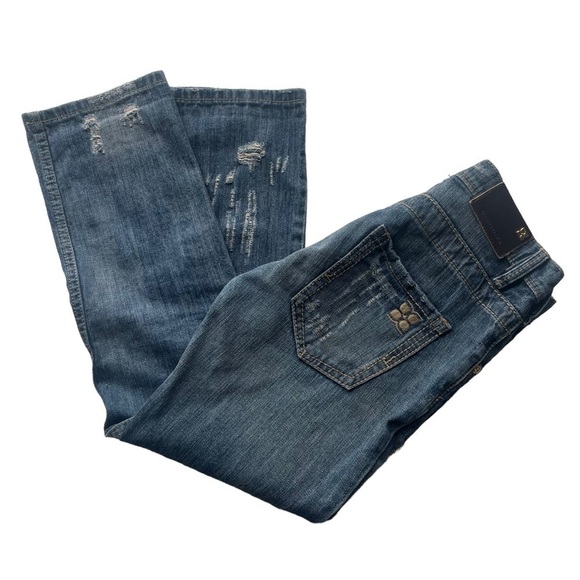 BCBGMAXAZRIA Distressed Boyfriend Jeans Gina Cyan Blue Size 25 oversized 30W - Picture 7 of 8